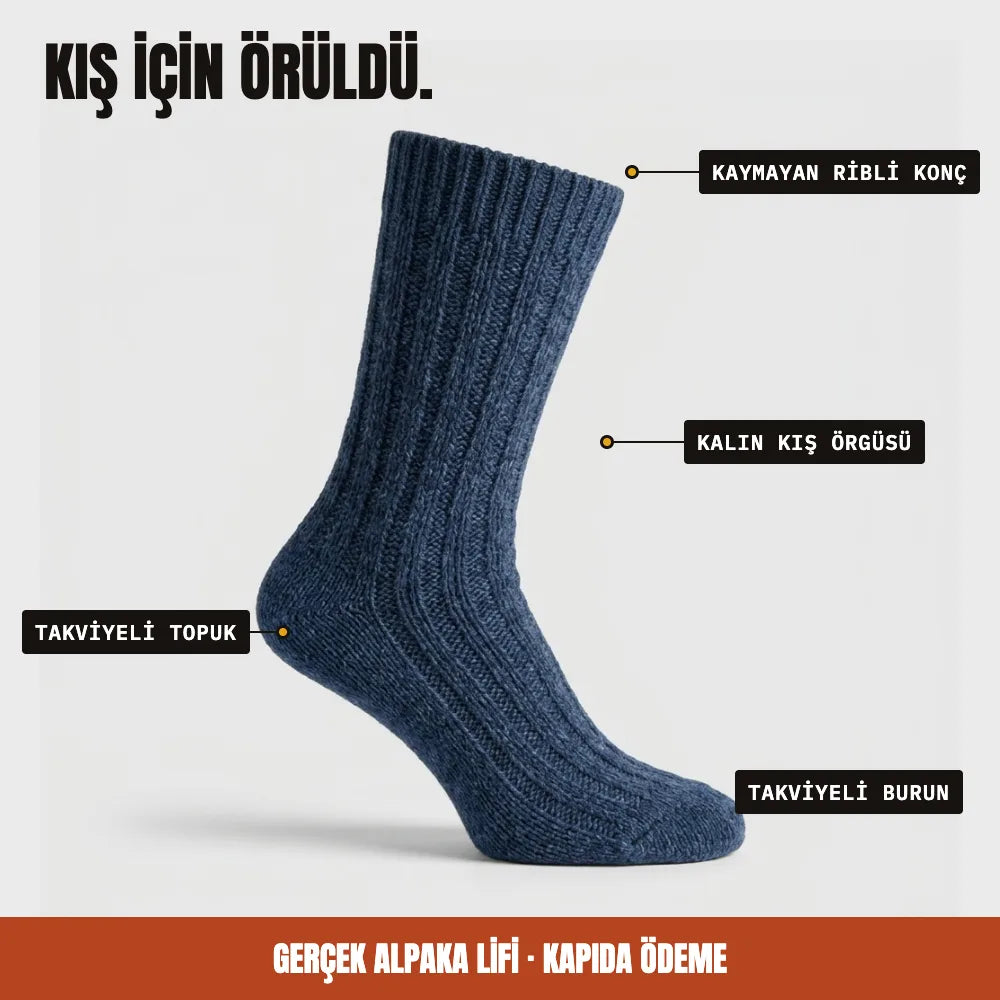 Ribli konç, kalın örgü, takviyeli topuk ve burun