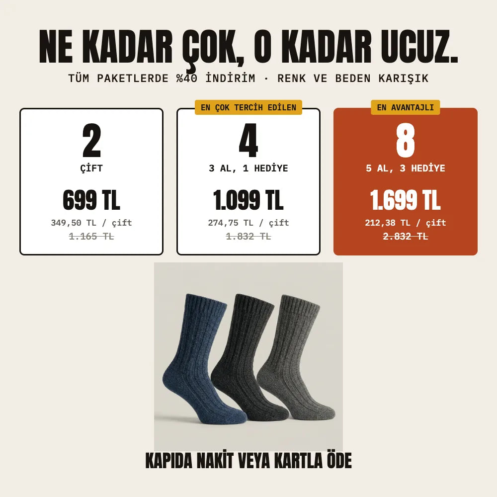 2 çift 699 TL, 4 çift 1.099 TL, 8 çift 1.699 TL